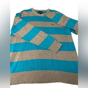 Vintage Men's American Rag Sweater‎ XL Long Sleeve Teal & Gray Stripe